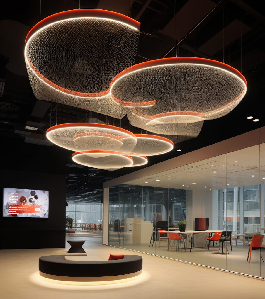 Workers walking in a modern office hallway