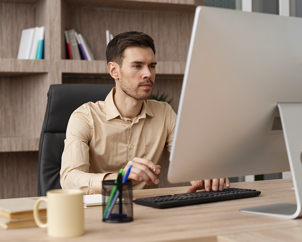 Several employees doing work on Mac computers