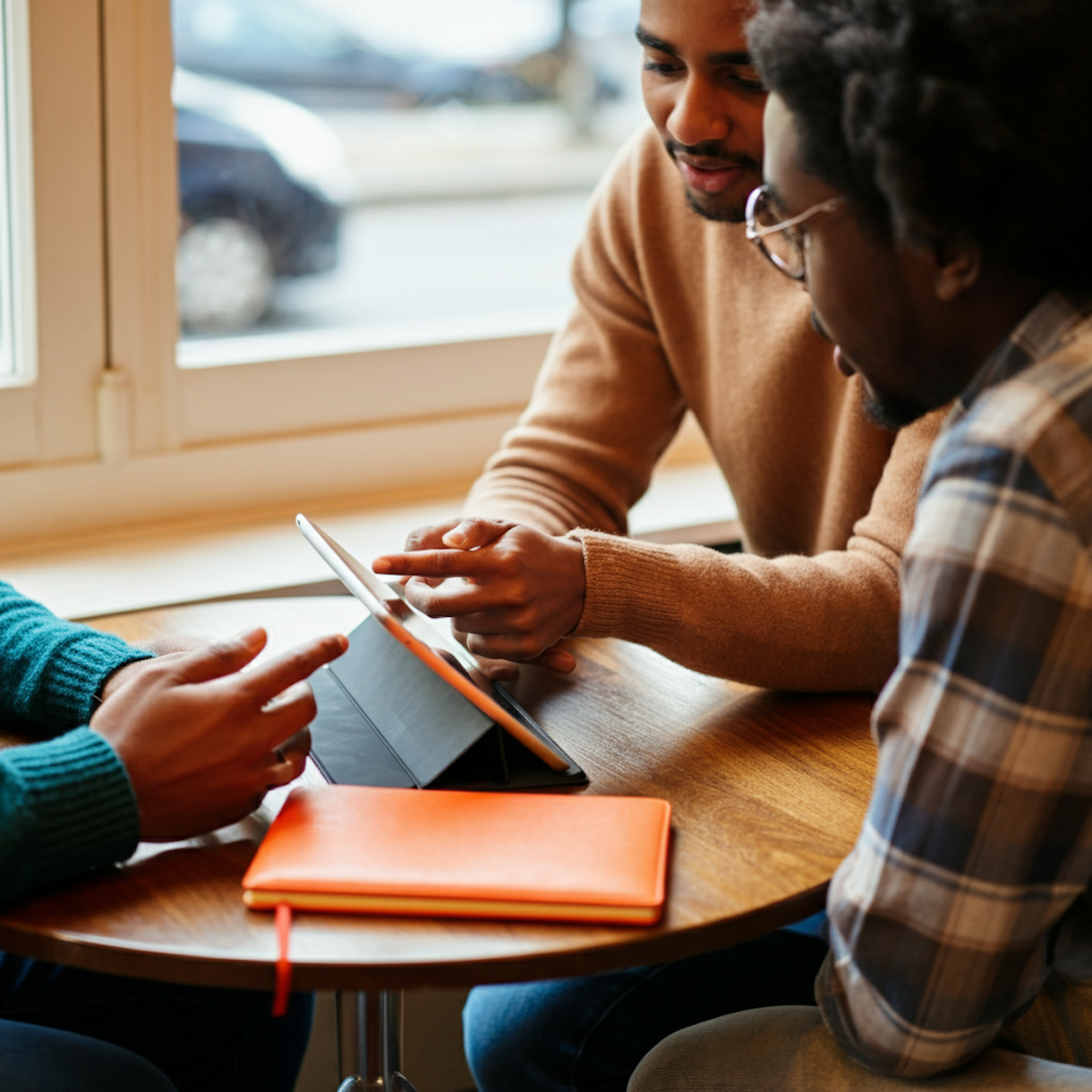 Group of people sitting checking something on their iPad