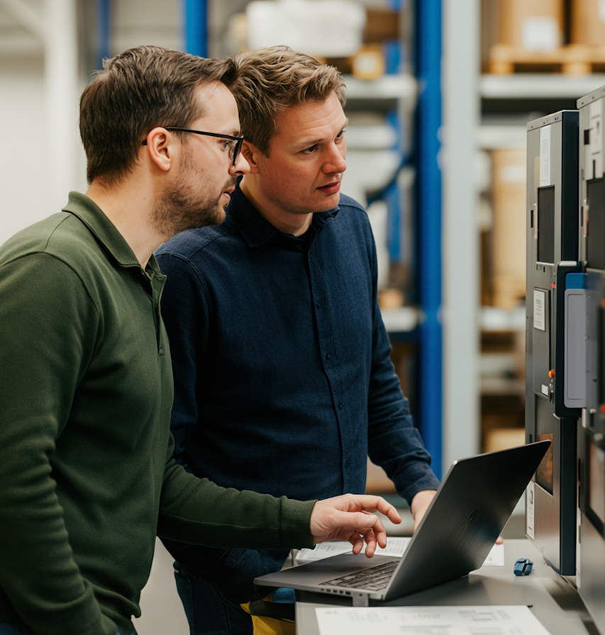 Two people checking at inventory