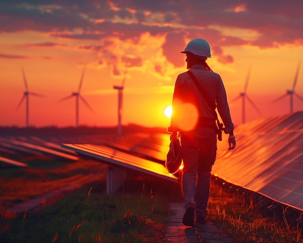 Two energy workers discussing next steps on their iPad