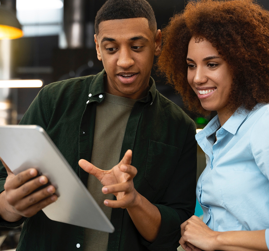 Developer showing a demo of an app working on his iPad