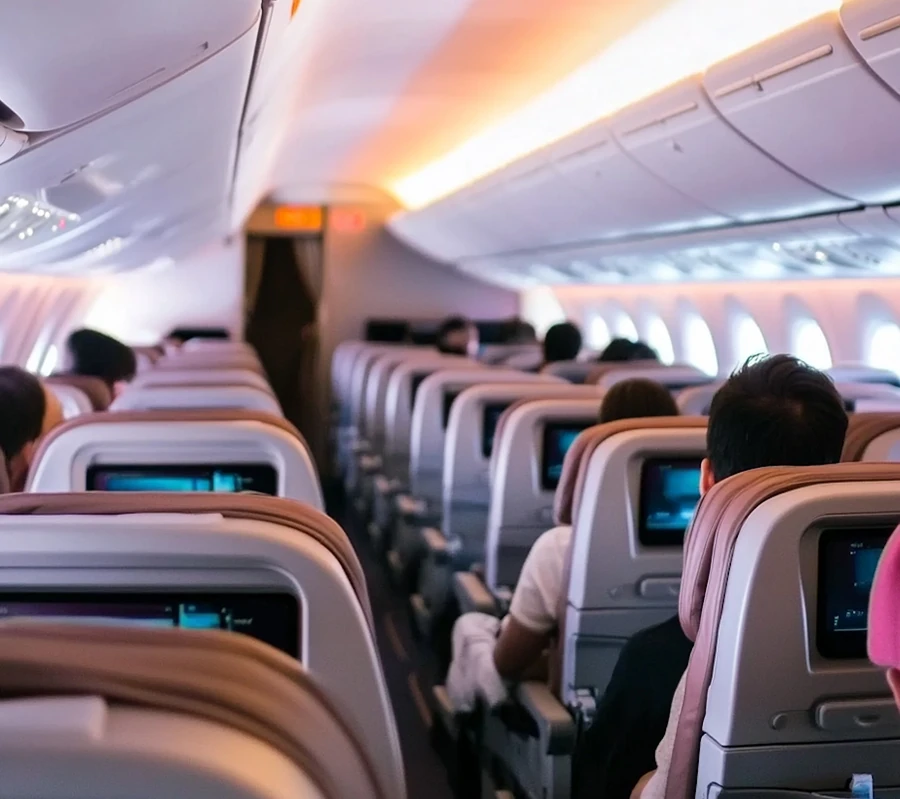 Inside a commercial plane cabin